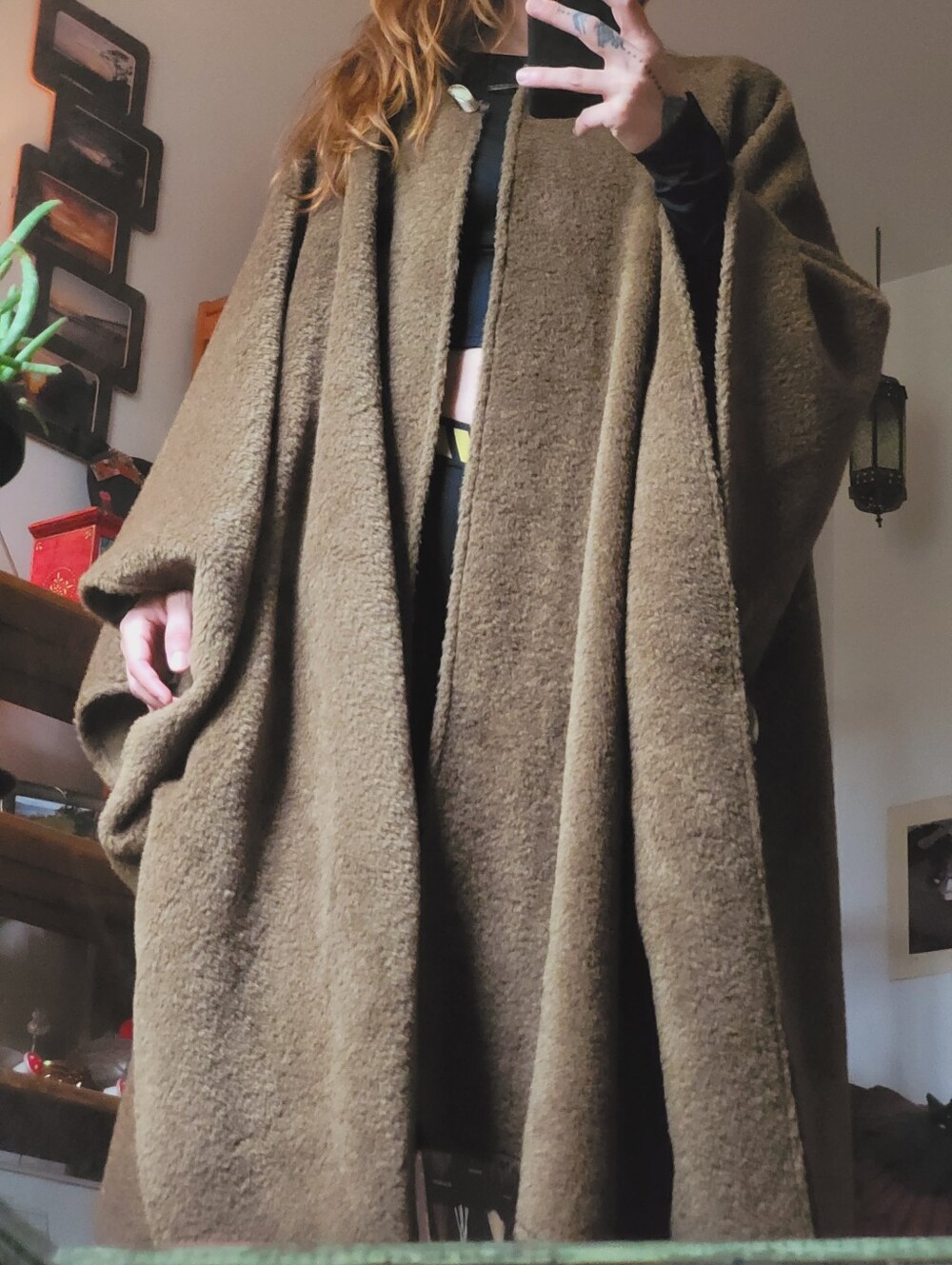 Ritva Falla x Marimekko Long Knit Cape Wool Mohair Alpaca In Tan/olive - M